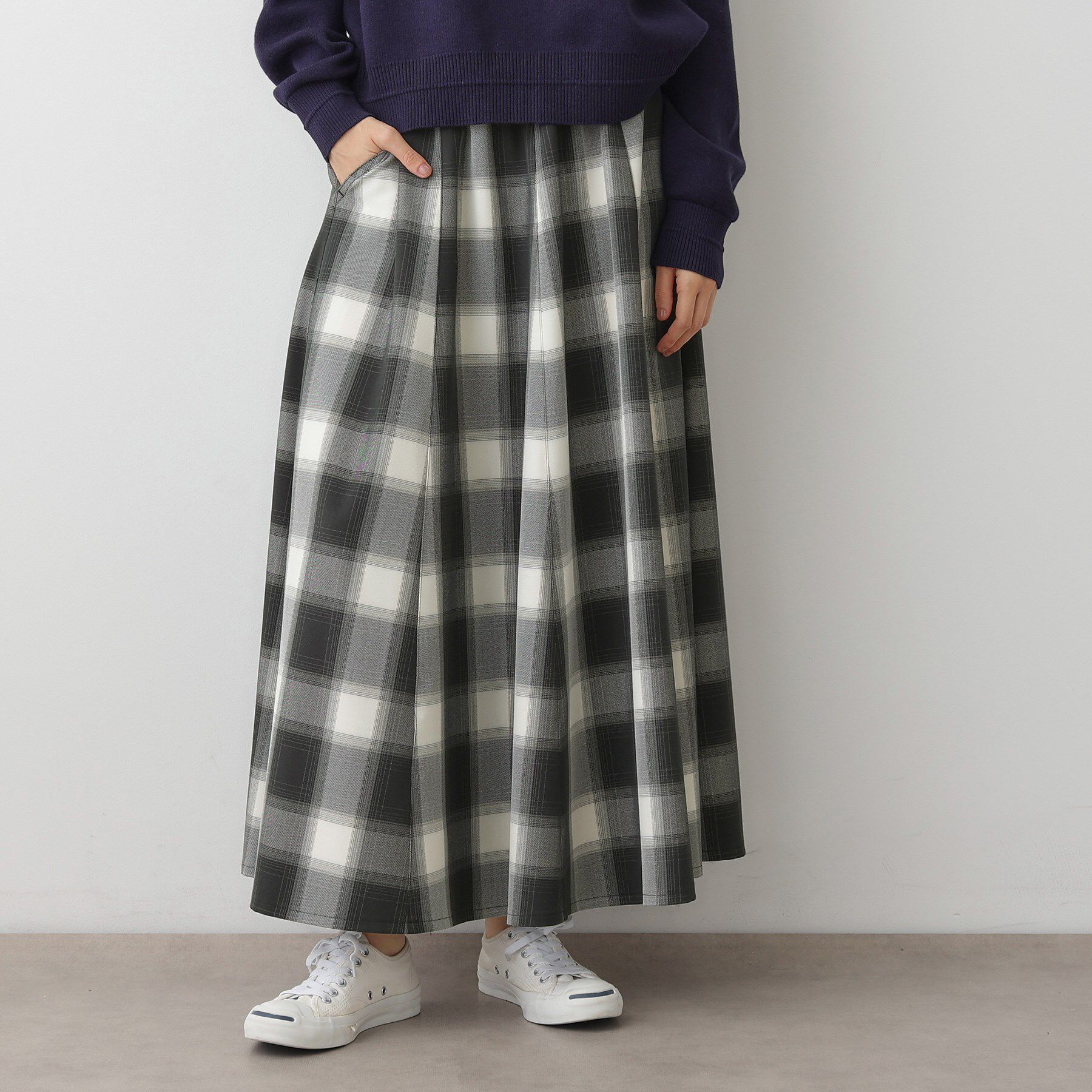 Dessin「【洗える・ウエストゴム】チェック柄フレアスカート」|スカート|