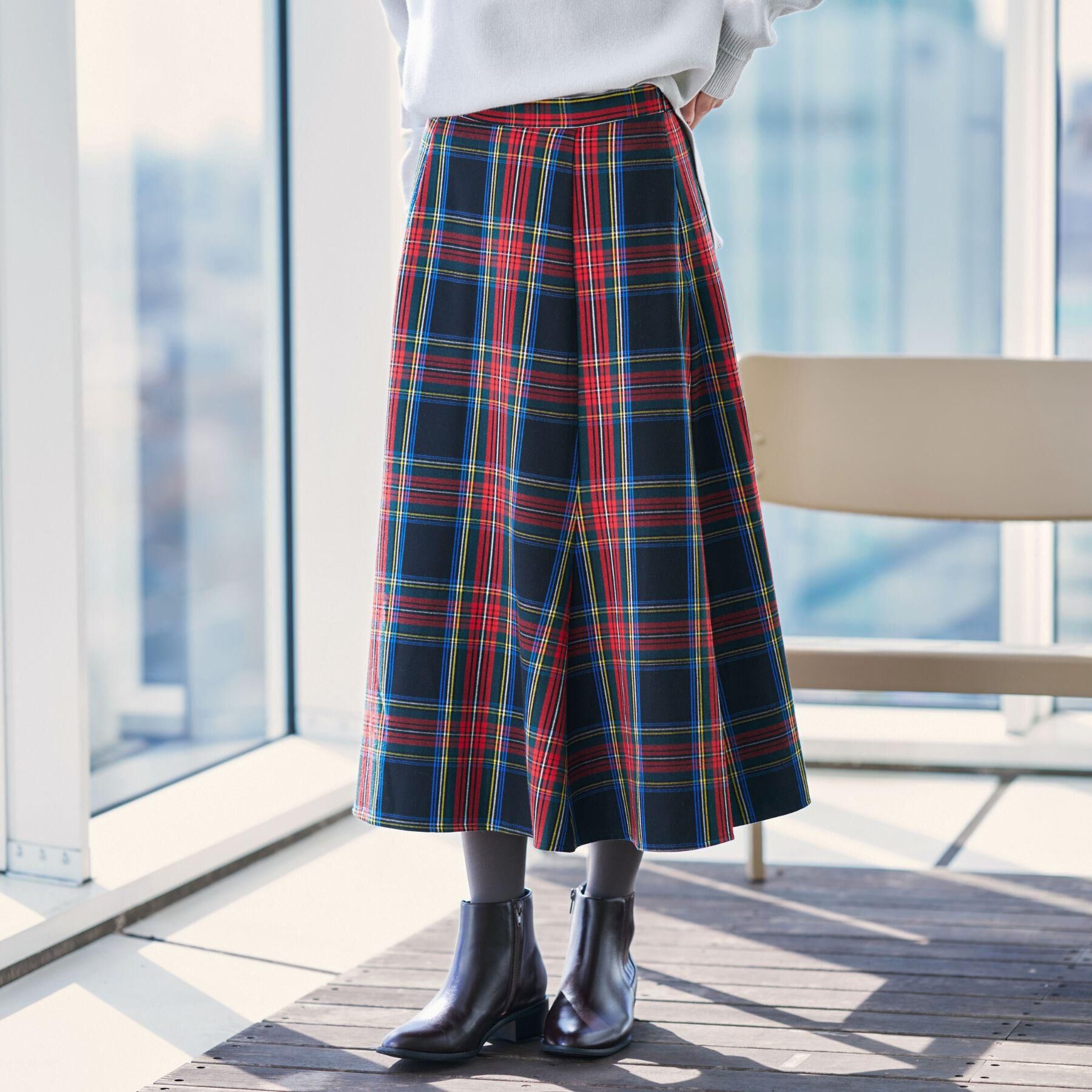 Dessin「【洗える】チェック柄起毛フレアスカート」|スカート|レッド(362)