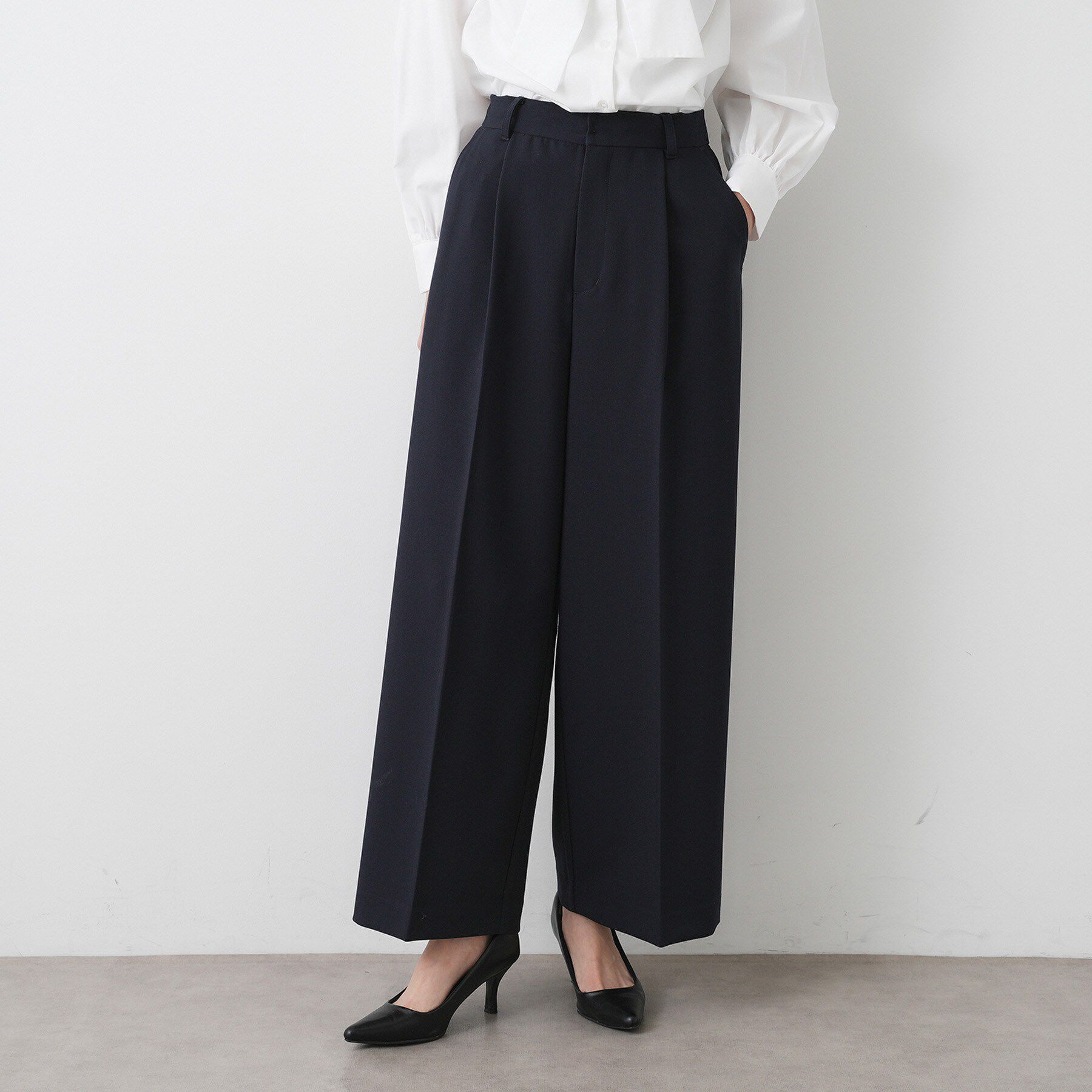 Dessin「【セットアップ可能/洗える】ダブルクロスワイドパンツ」|その他|ネイビー(094)