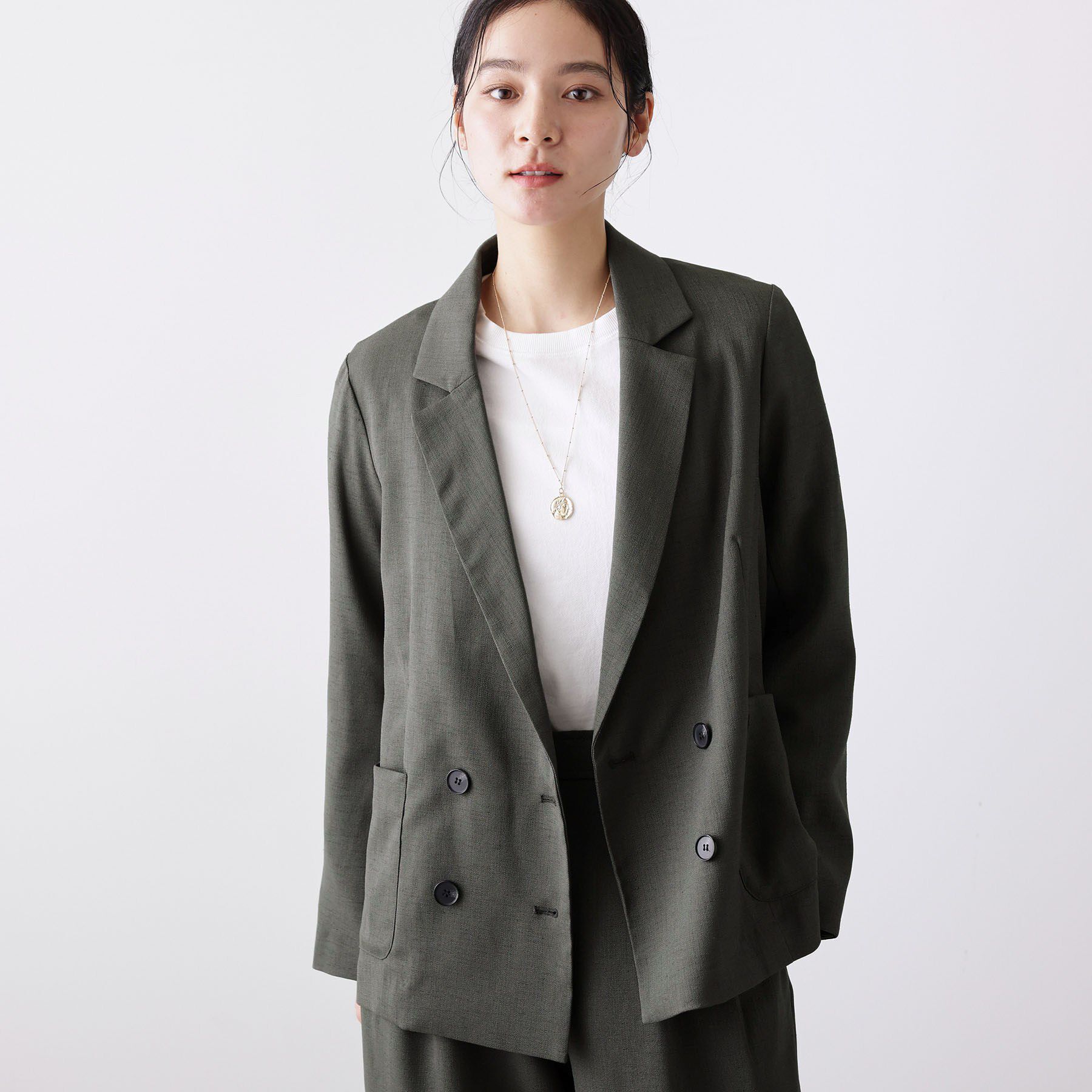 Dessin「【セットアップ可/洗える】リネンライクダブルジャケット」|テーラードジャケット|チャコールグレー(0