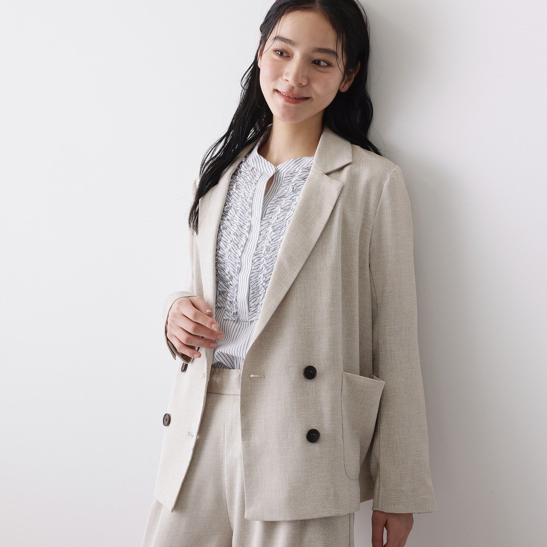 Dessin「【セットアップ可/洗える】リネンライクダブルジャケット」|テーラードジャケット|グレージュ(050)