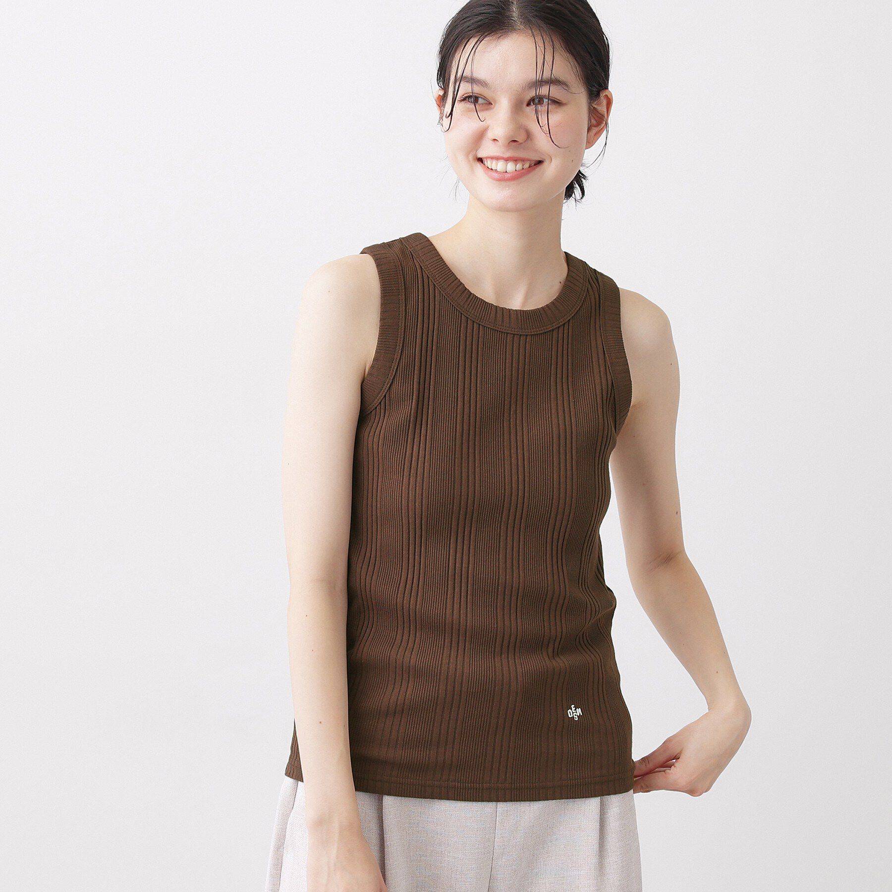 Dessin「【ユニセックス/洗える】クルーネックリブタンクトップ」|キャミソール|ブラウン(043)