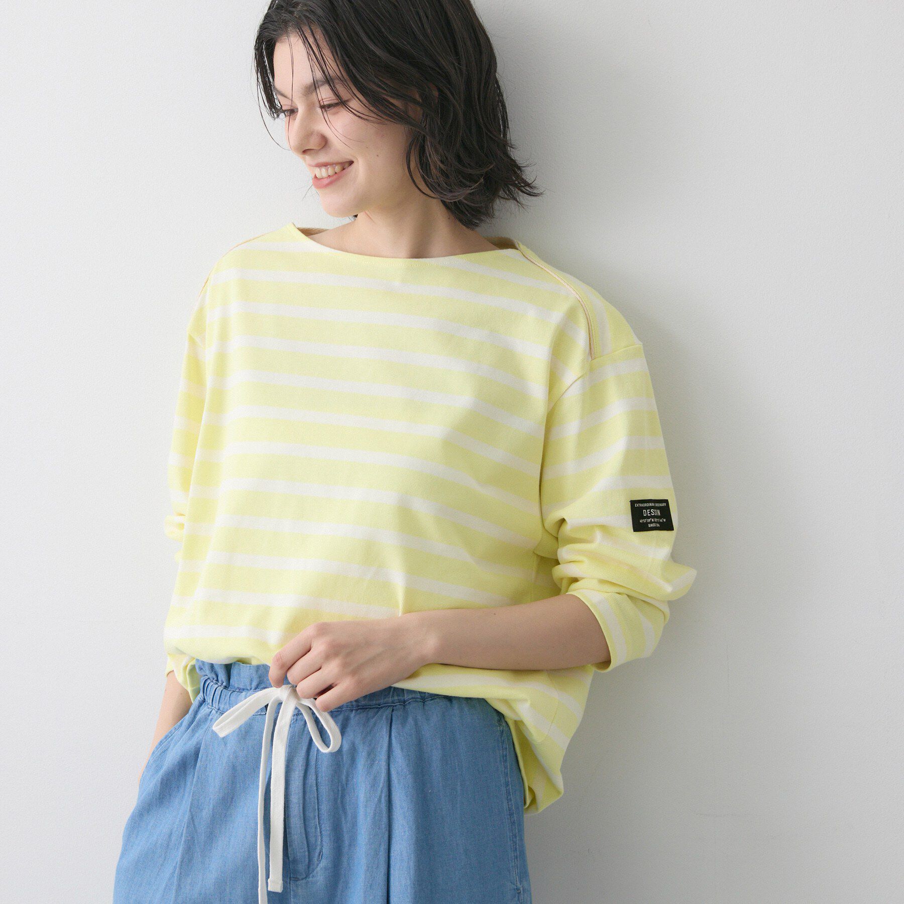 Dessin「【洗える】クルーネックボーダーカットソー」|Tシャツ・カットソー|イエロー(331)