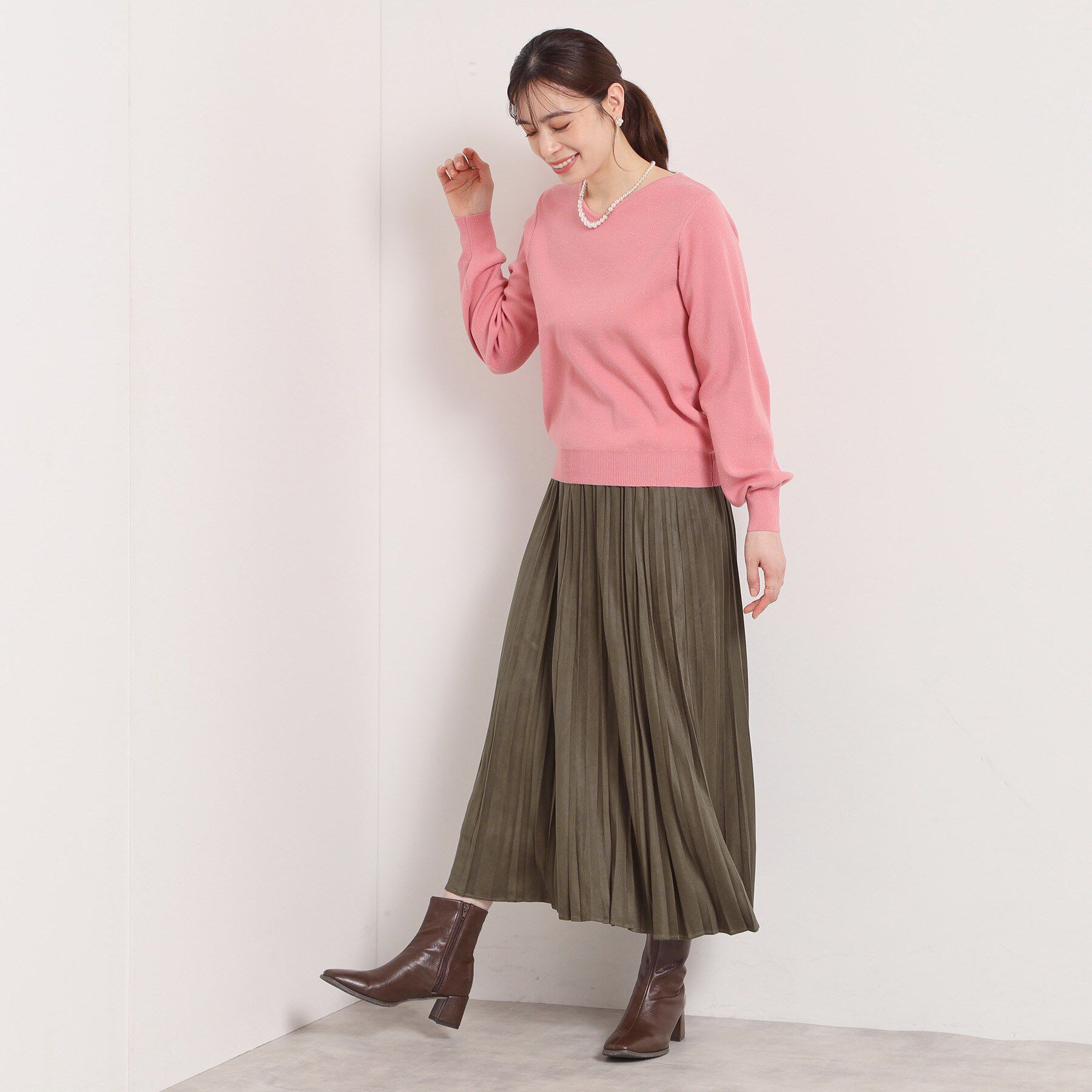 ITS&rsquo;DEMO「【手洗い可/ウエストゴム】フェイクスエードプリーツスカート」|スカート|