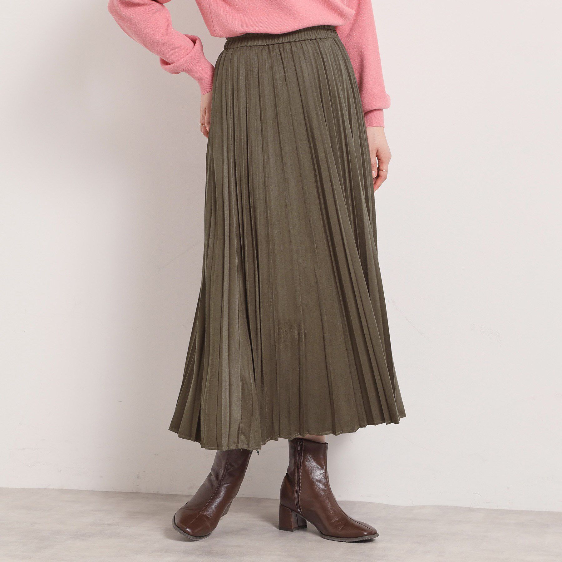 ITS&rsquo;DEMO「【手洗い可/ウエストゴム】フェイクスエードプリーツスカート」|スカート|