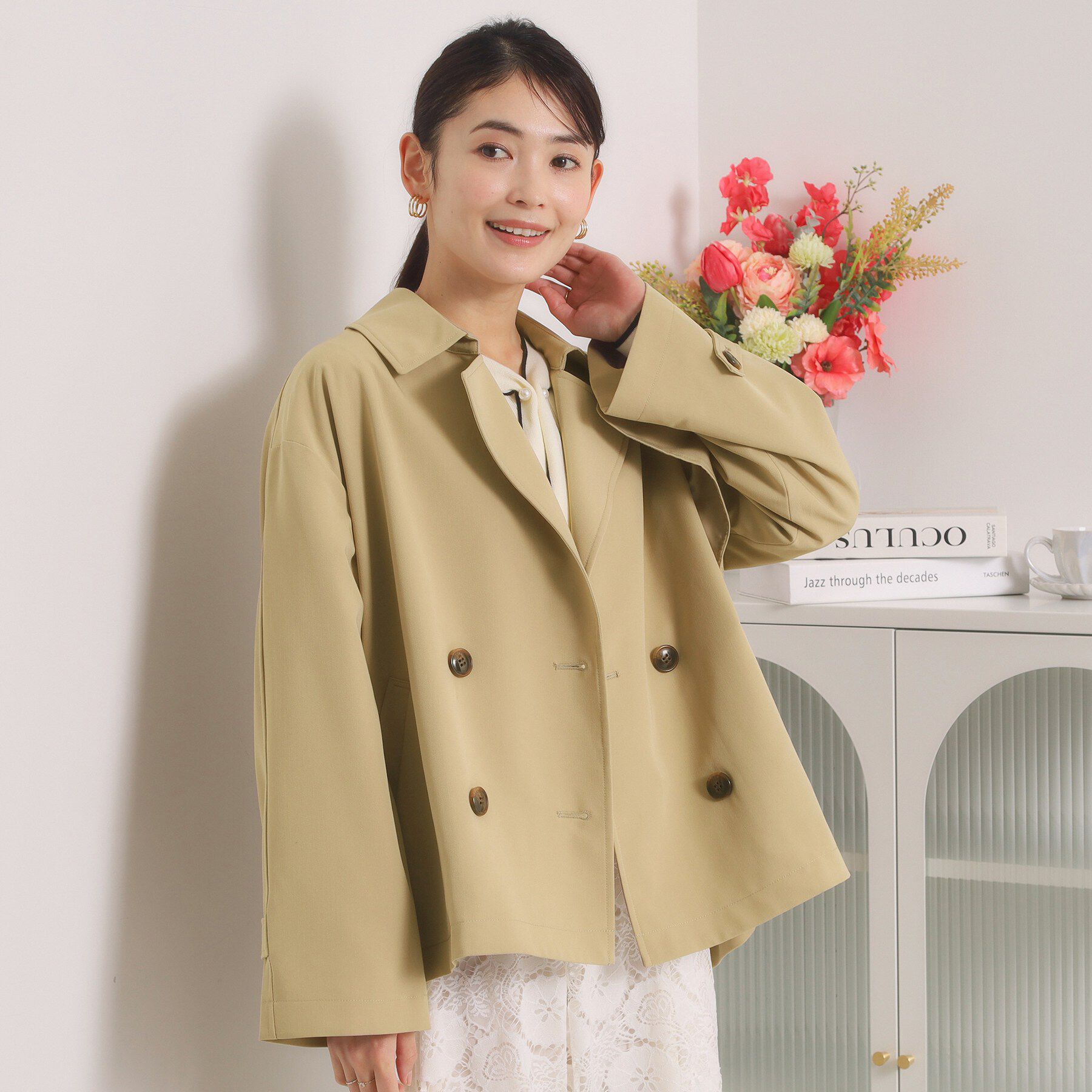 ITS&rsquo;DEMO「【撥水／花粉防止／手洗い可】ショートトレンチコート」|トレンチコート|ベージュ(052)