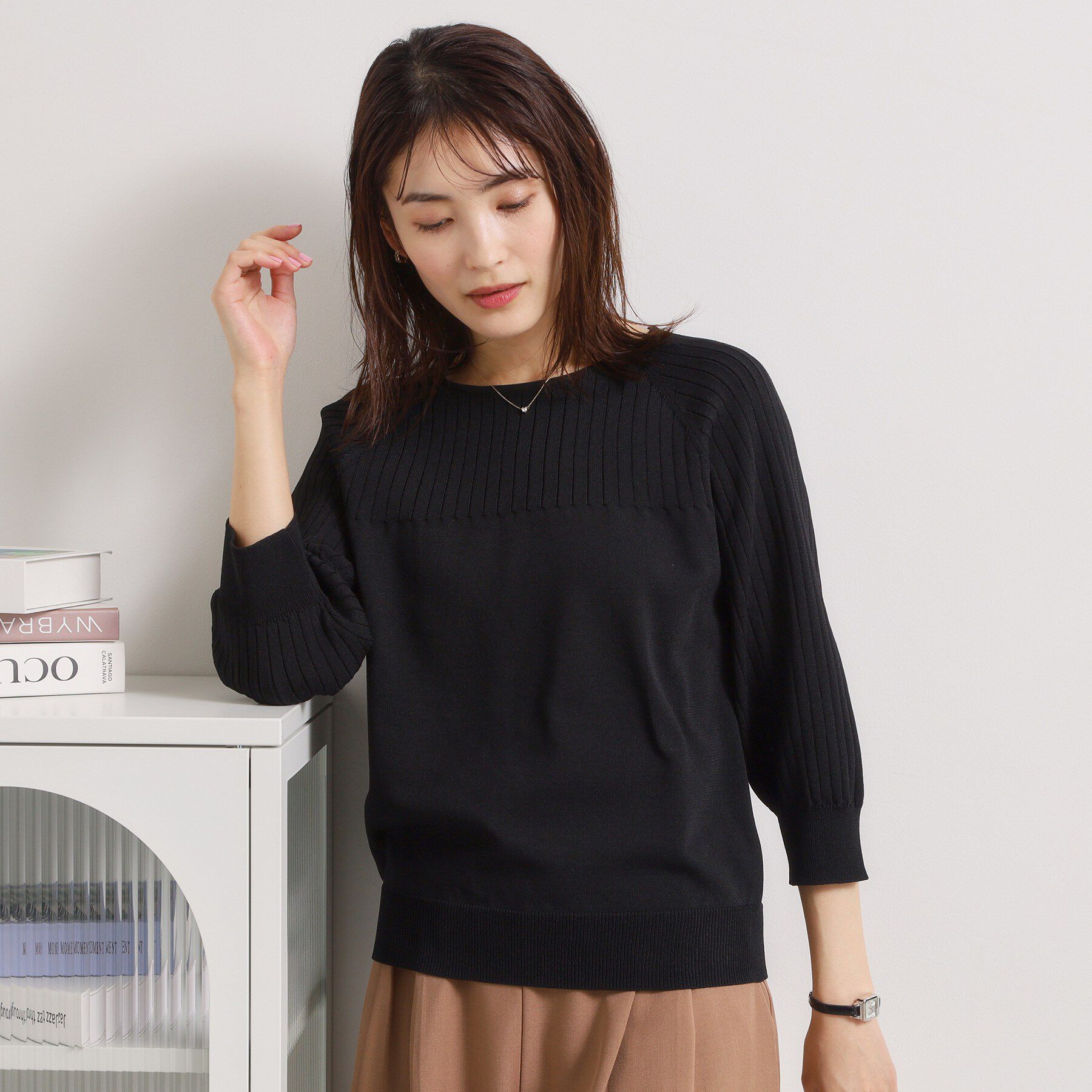 ITS&rsquo;DEMO「【縮みに強い／毛玉防止／洗濯機OK】タフニット リブ切替ニットプルオーバー」|ニット・セーター|