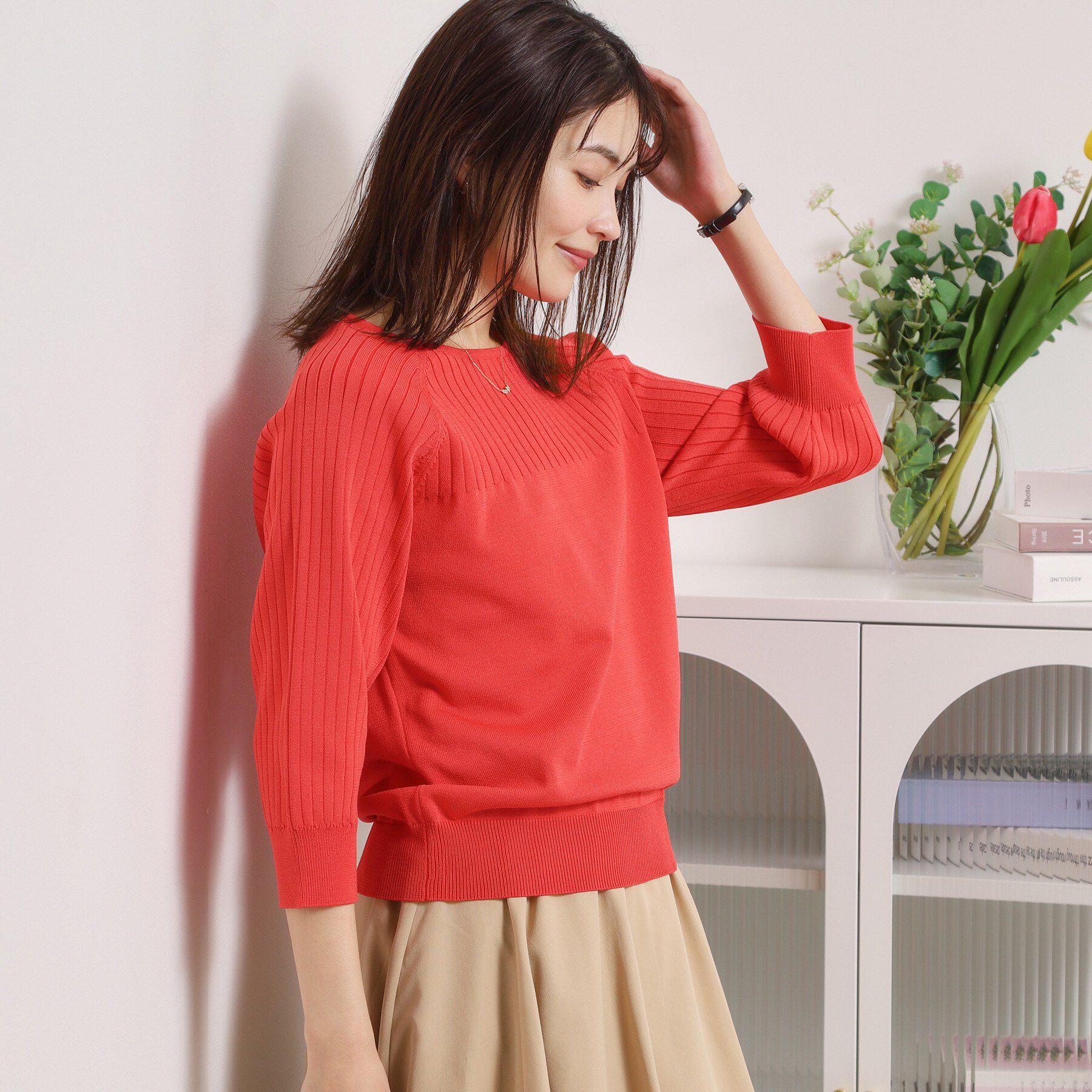 ITS&rsquo;DEMO「【縮みに強い／毛玉防止／洗濯機OK】タフニット リブ切替ニットプルオーバー」|ニット・セーター|