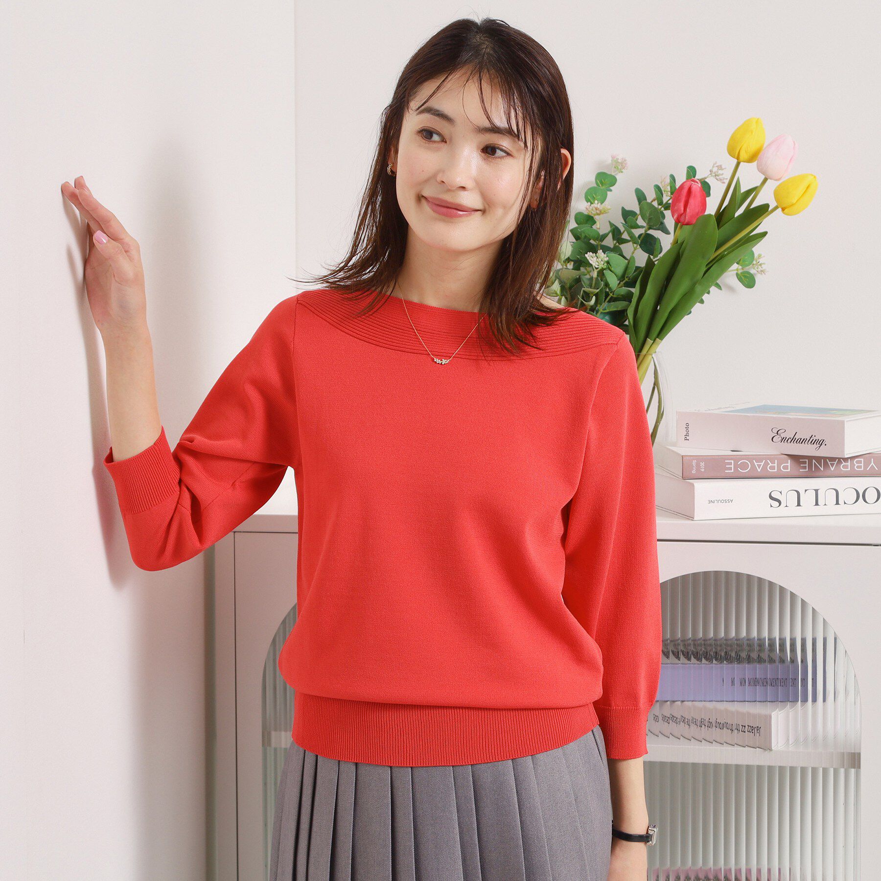 ITS&rsquo;DEMO「【縮みに強い／毛玉防止／洗濯機OK】タフニット 襟ぐり編地切替ニットプルオーバー」|ニット・セーター|