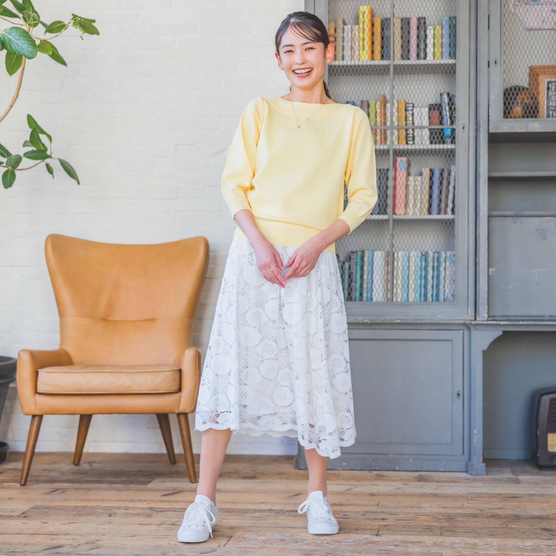 ITS&rsquo;DEMO「【縮みに強い／毛玉防止／洗濯機OK】タフニット 襟ぐり編地切替ニットプルオーバー」|ニット・セーター|