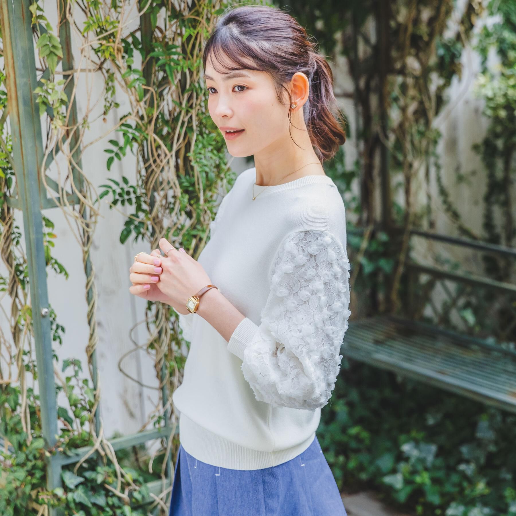 ITS&rsquo;DEMO「【手洗い可】立体チュールレース袖ニット」|ニット・セーター|