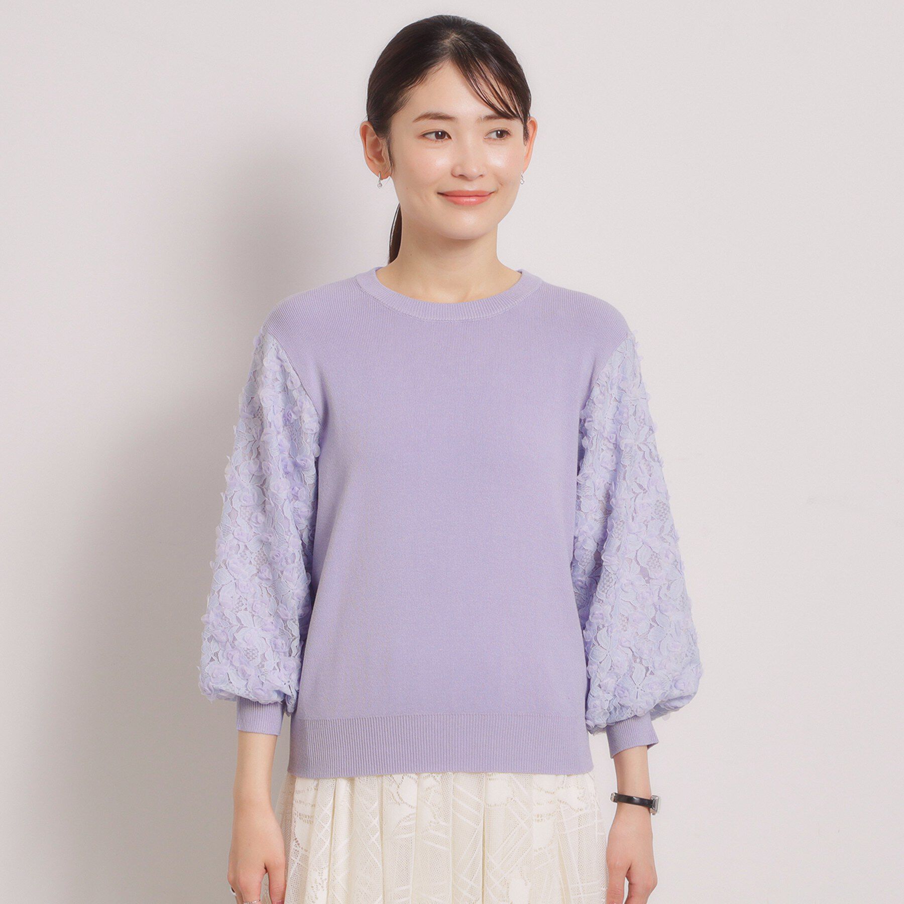 ITS&rsquo;DEMO「【手洗い可】立体チュールレース袖ニット」|ニット・セーター|