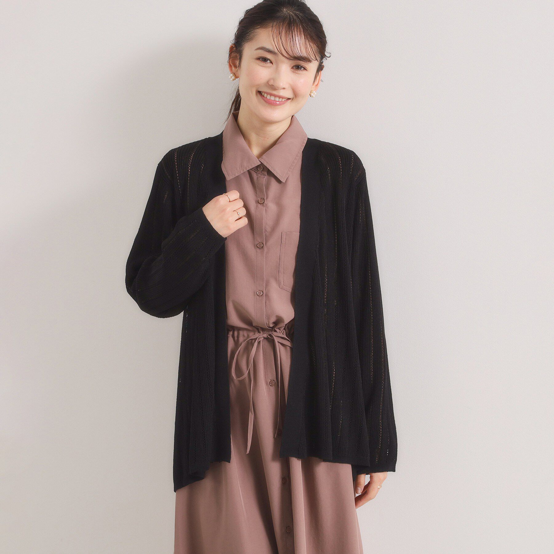 ITS&rsquo;DEMO「【手洗い可】透かし編みカーディガン」|カーディガン|ブラック(019)