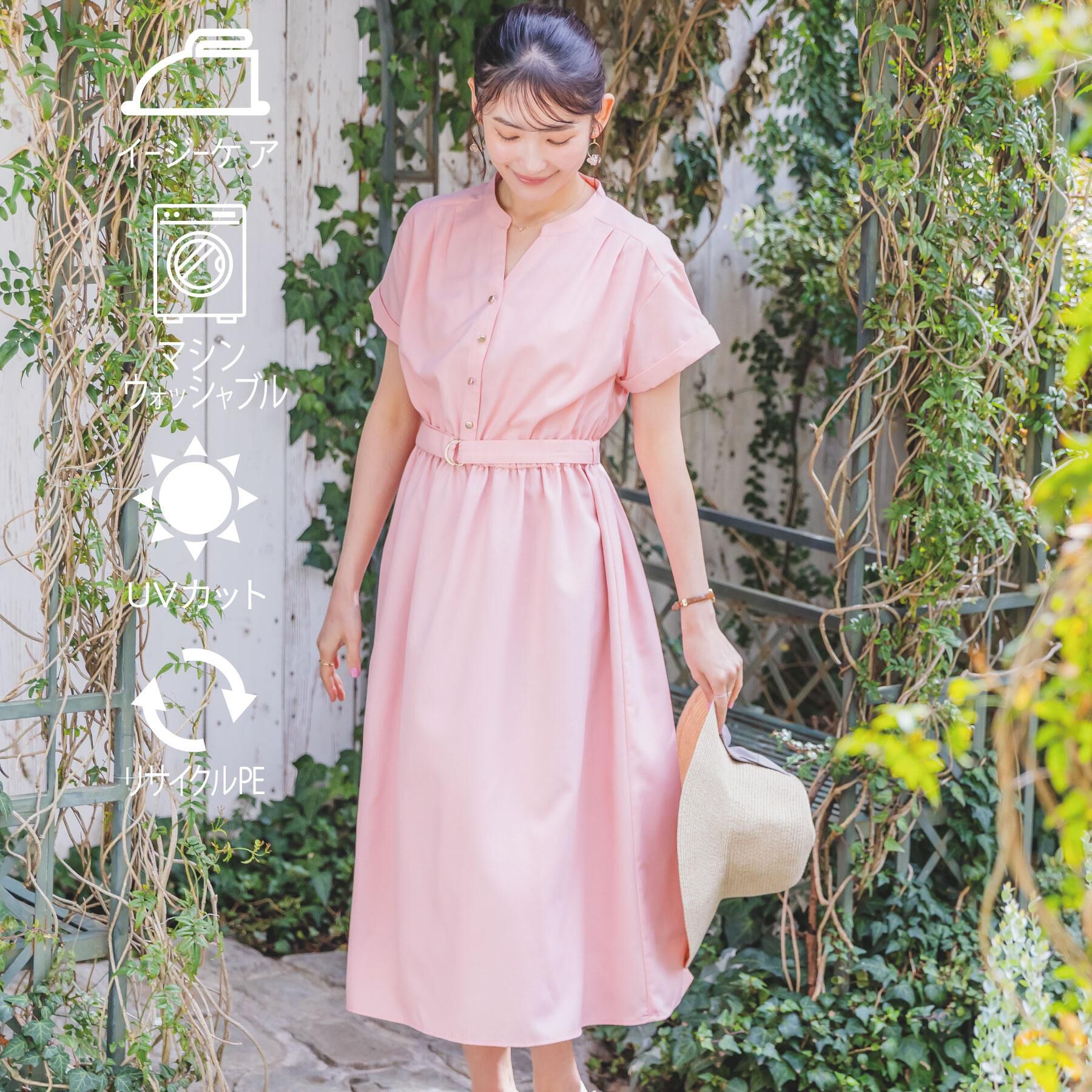 ITS&rsquo;DEMO「【UVケア／洗濯機OK／イージーケア】麻調合繊ブラウジングワンピース」|ワンピース|