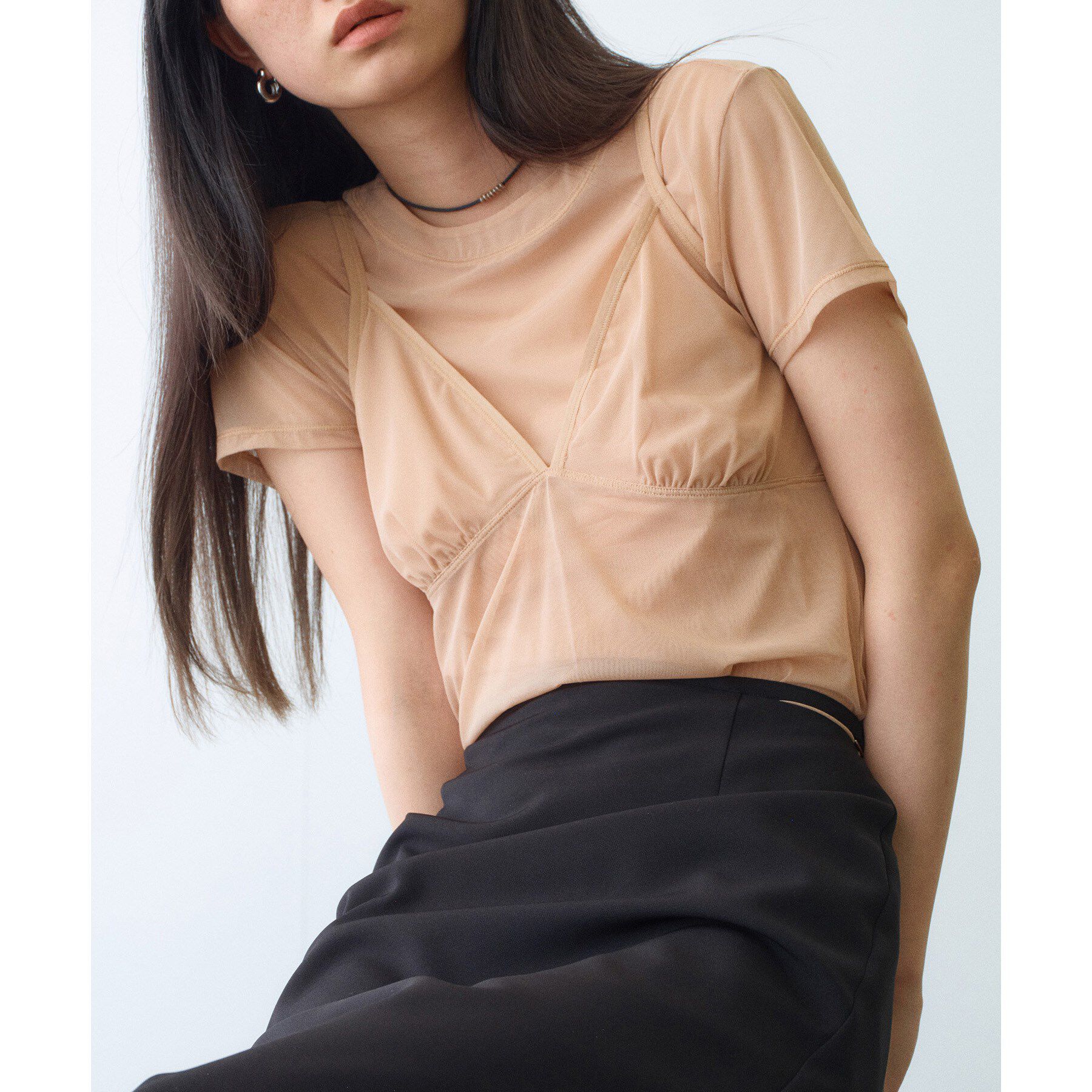 CODE A「Organic Basics｜Mesh cami」|キャミソール|ピンクベージュ(05