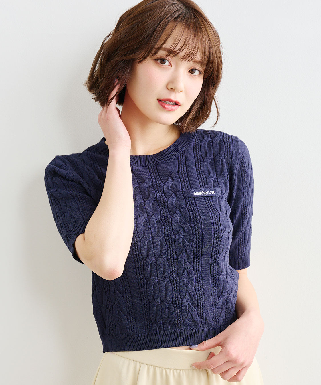 COCO DEAL「ケーブルハーフスリーブニット」|ニット・セーター|ネイビー