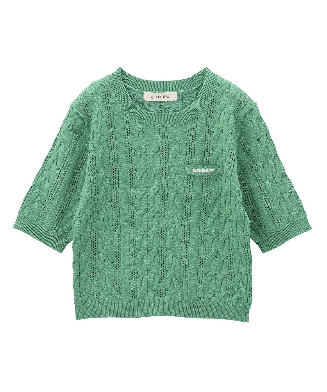 COCO DEAL「ケーブルハーフスリーブニット」|ニット・セーター|グリーン