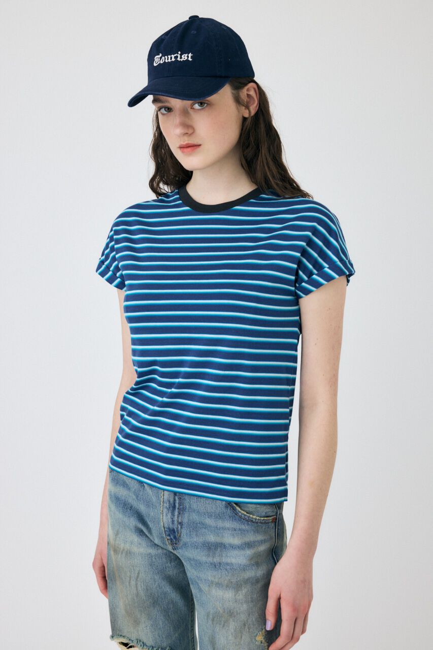 MOUSSY「ROLL SLEEVE マルチストライプ TEE」|Tシャツ・カットソー|