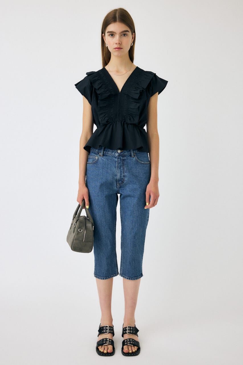 MOUSSY「HEM SLIT カプリ」|デニム|