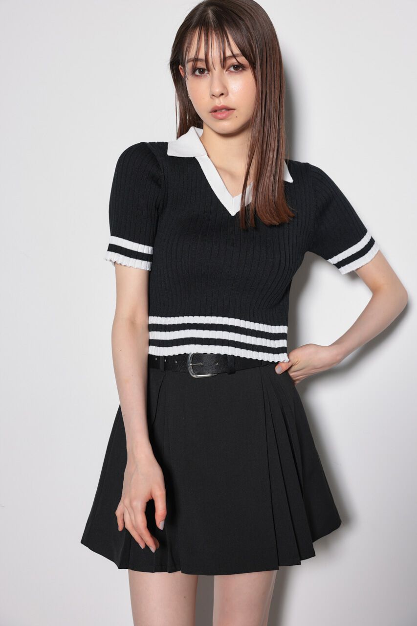 rienda「Ｖネックラインコンパクトニットトップス」|ニット・セーター|BLK