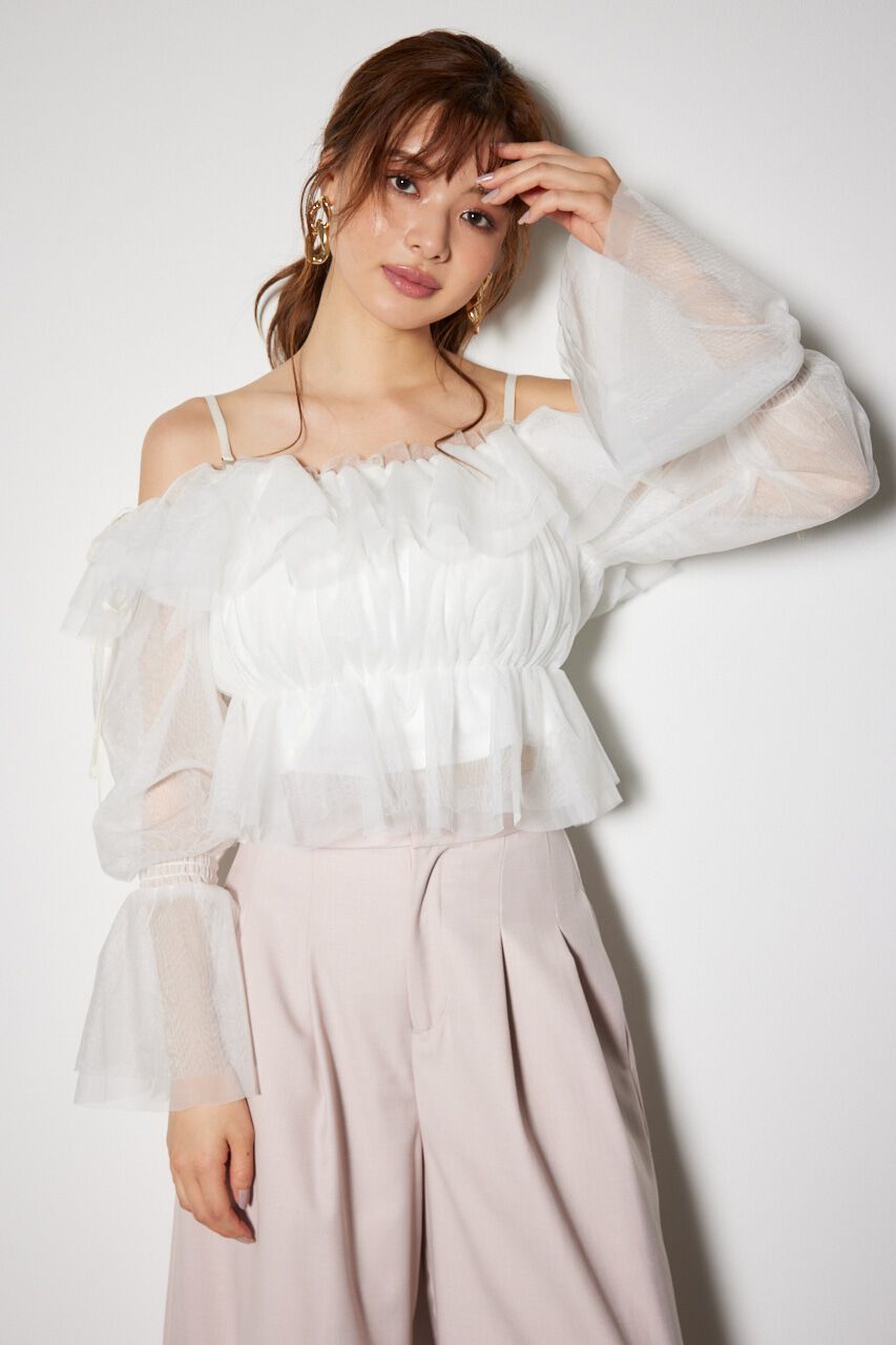rienda「2WAYギャザーオフショルチュールブラウス」|シャツ・ブラウス|