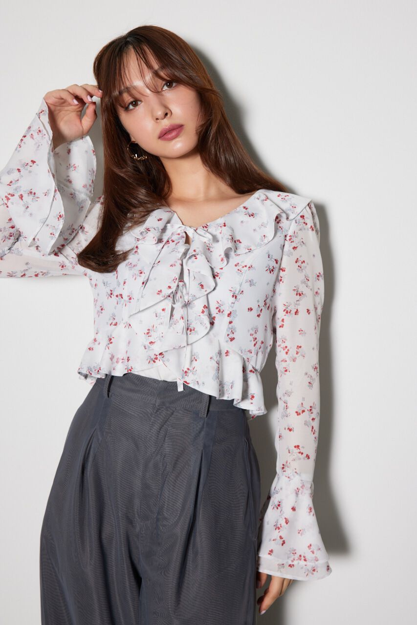 rienda「フロントフリルフラワーブラウス」|シャツ・ブラウス|