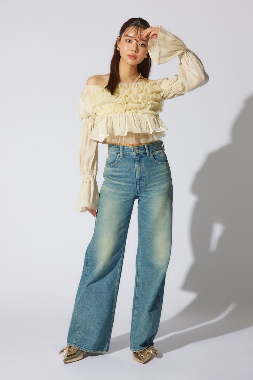 rienda「サイドVラインジャストウエストパンツ」|デニム|