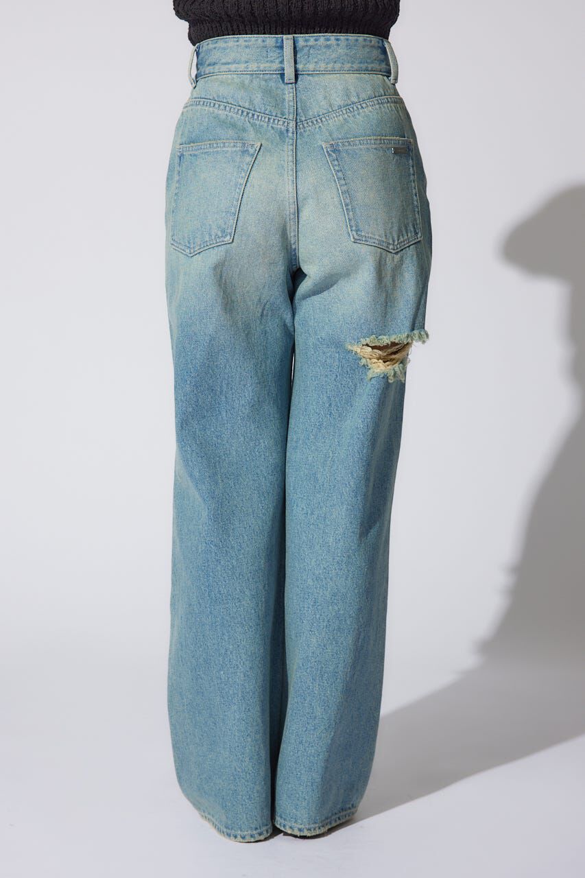 rienda「クラッシュワイドジャストウエストデニムパンツ」|デニム|