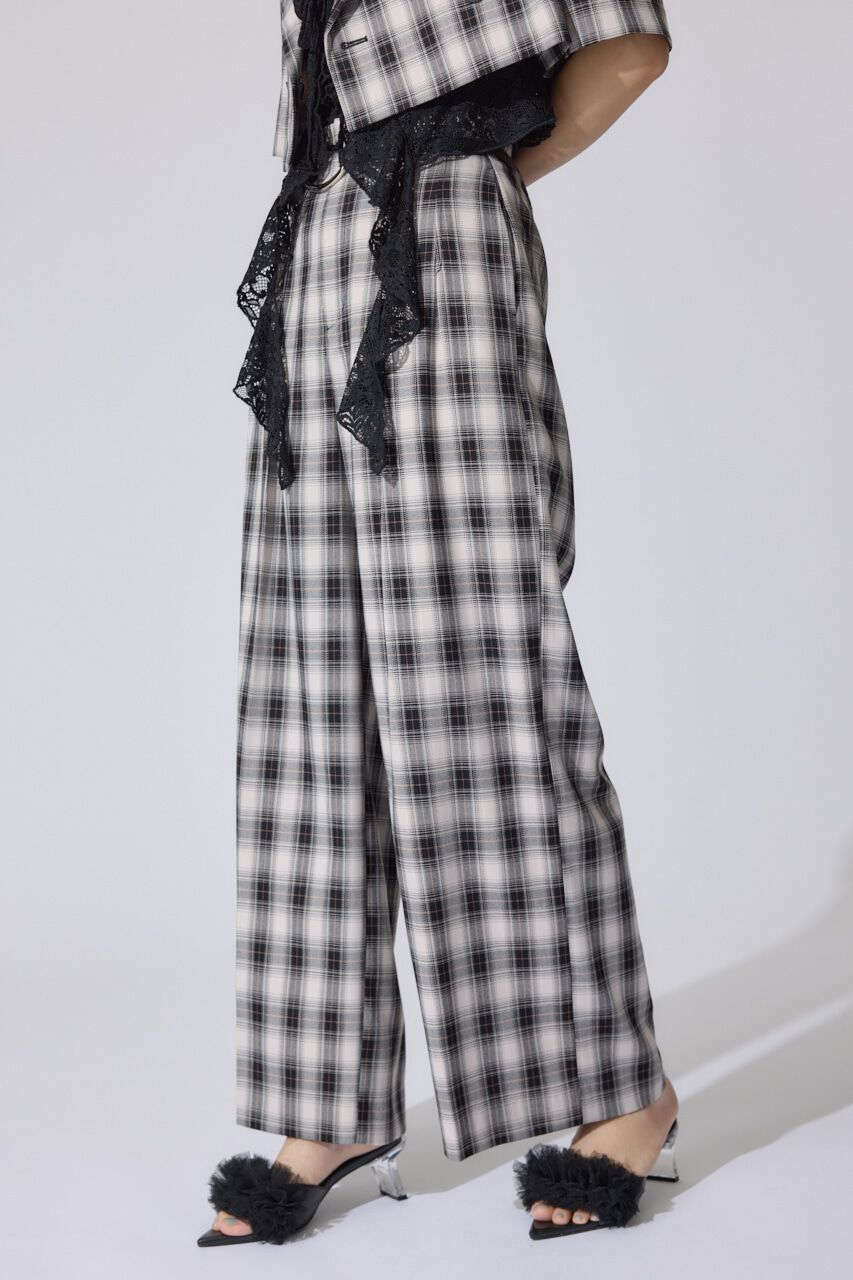 rienda「チェックワイドタックベルト付きジャストウエストパンツ」|その他|