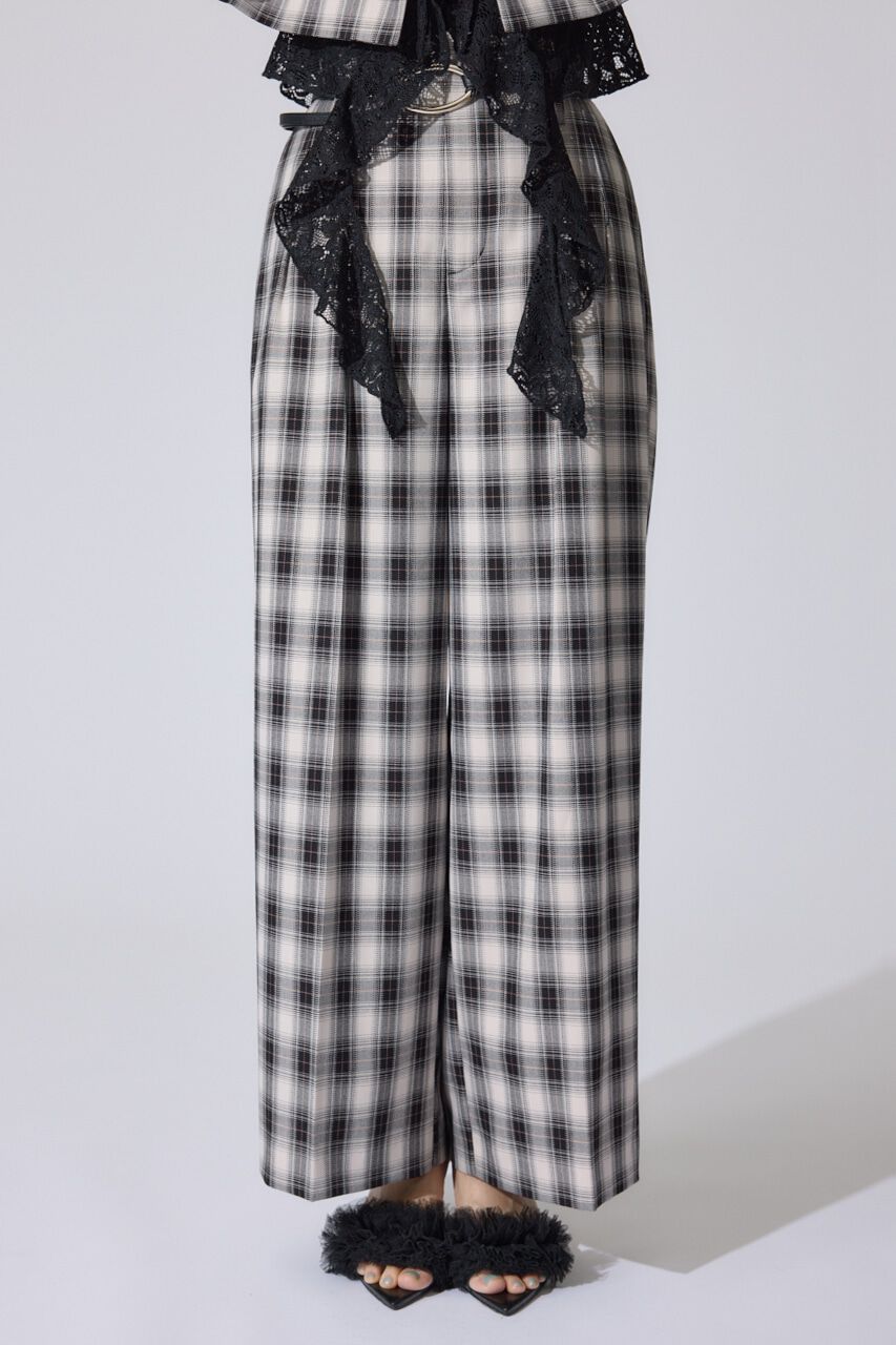 rienda「チェックワイドタックベルト付きジャストウエストパンツ」|その他|