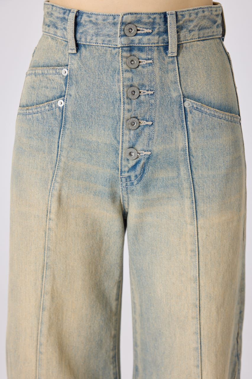 rienda「フロントボタンデザインハイウエストデニムパンツ」|デニム|