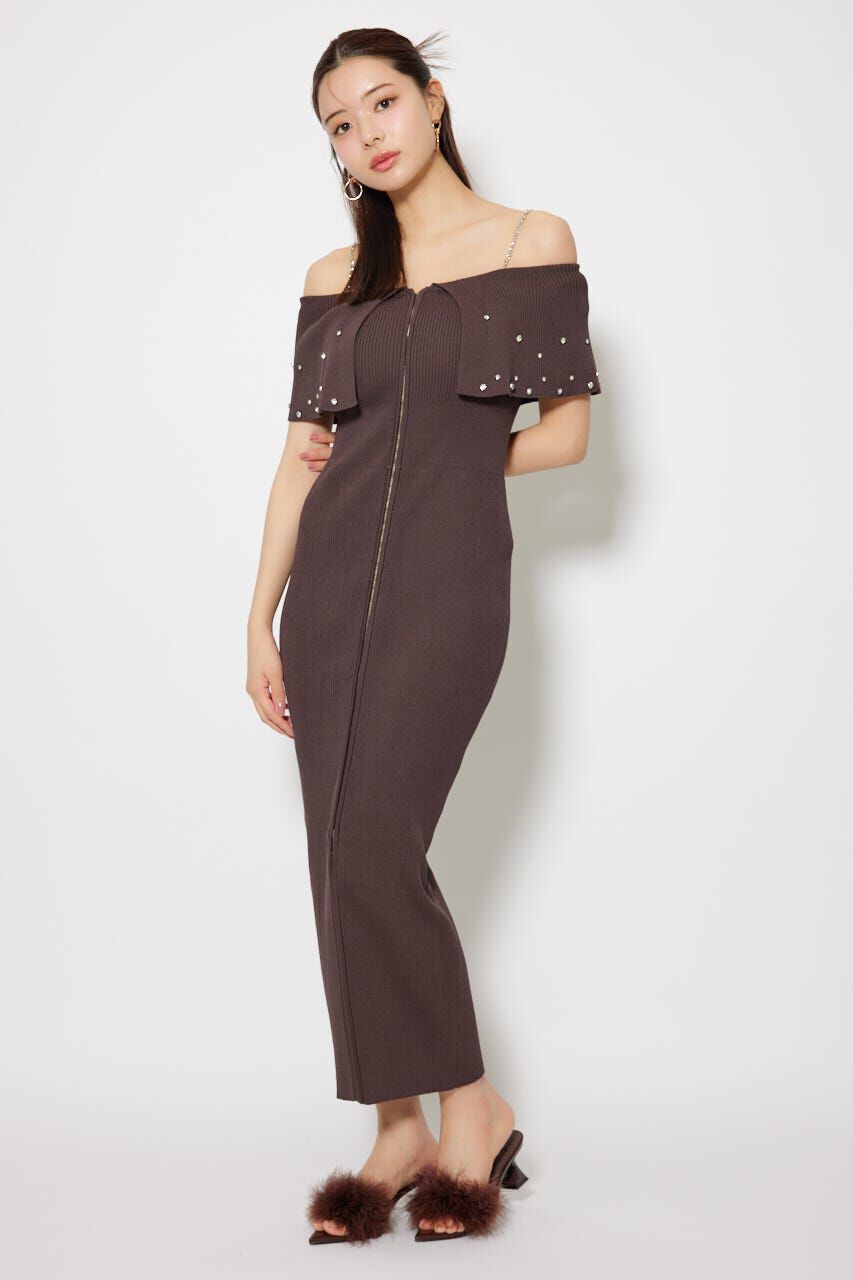 rienda「2WAYオフショルビジューカラーハーフスリーブニットワンピース」|ワンピース|D/BRN3