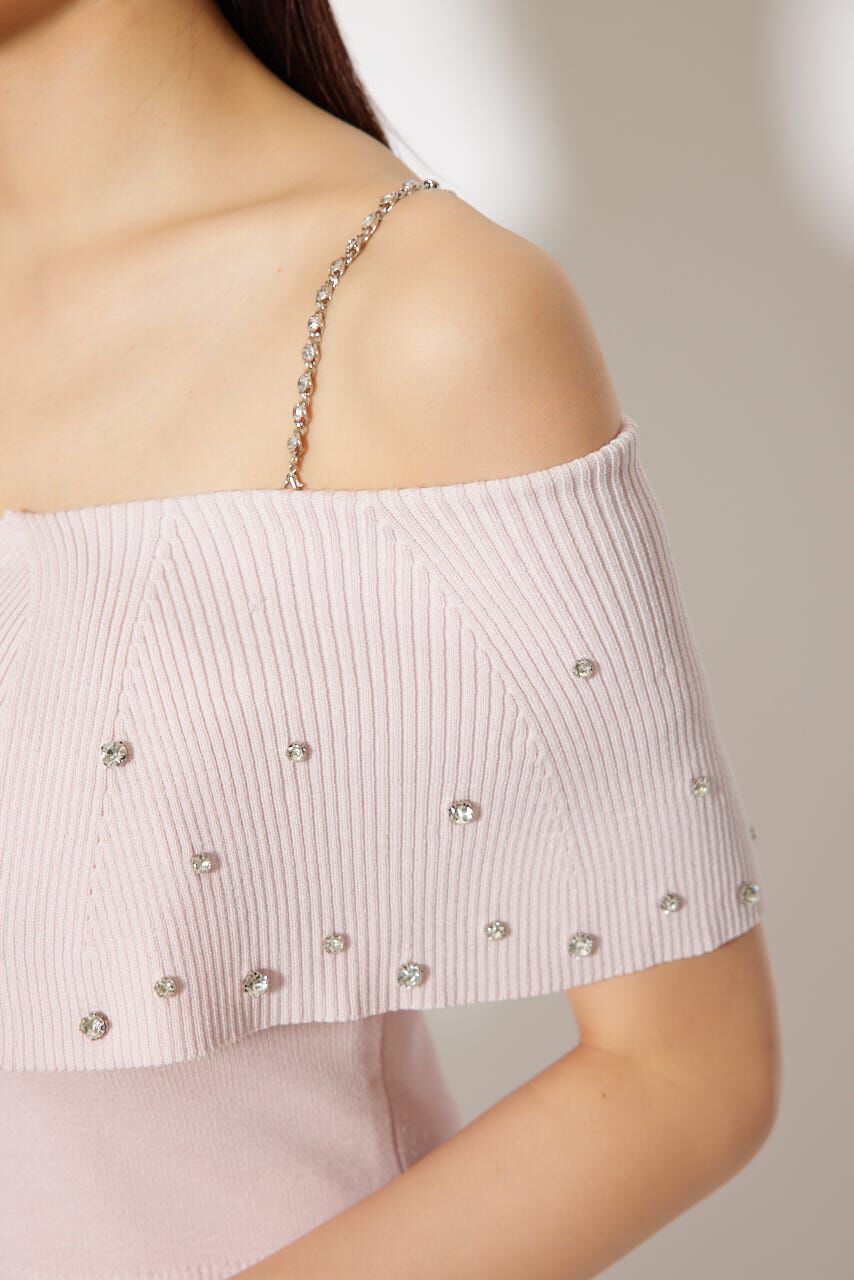 rienda「2WAYオフショルビジューカラーハーフスリーブニットワンピース」|ワンピース|