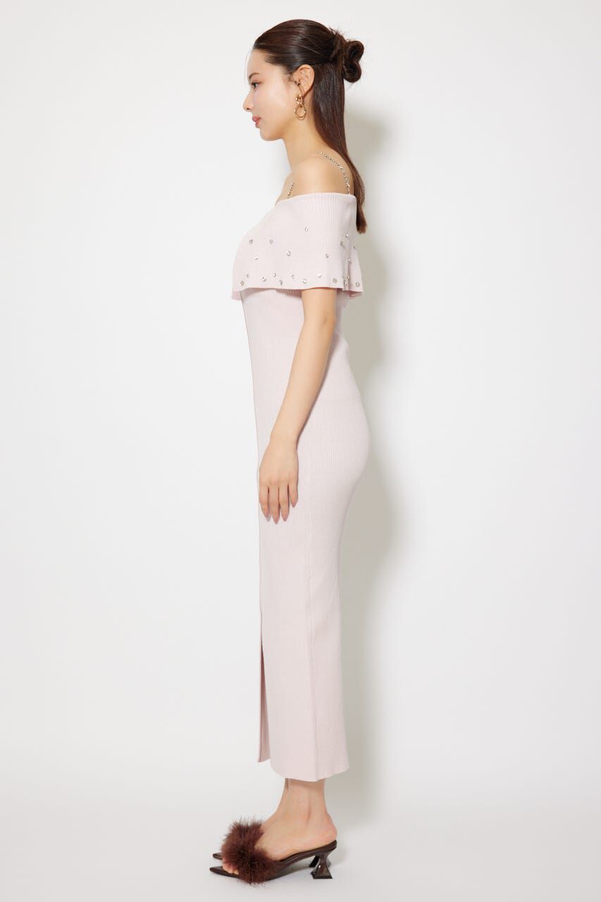 rienda「2WAYオフショルビジューカラーハーフスリーブニットワンピース」|ワンピース|