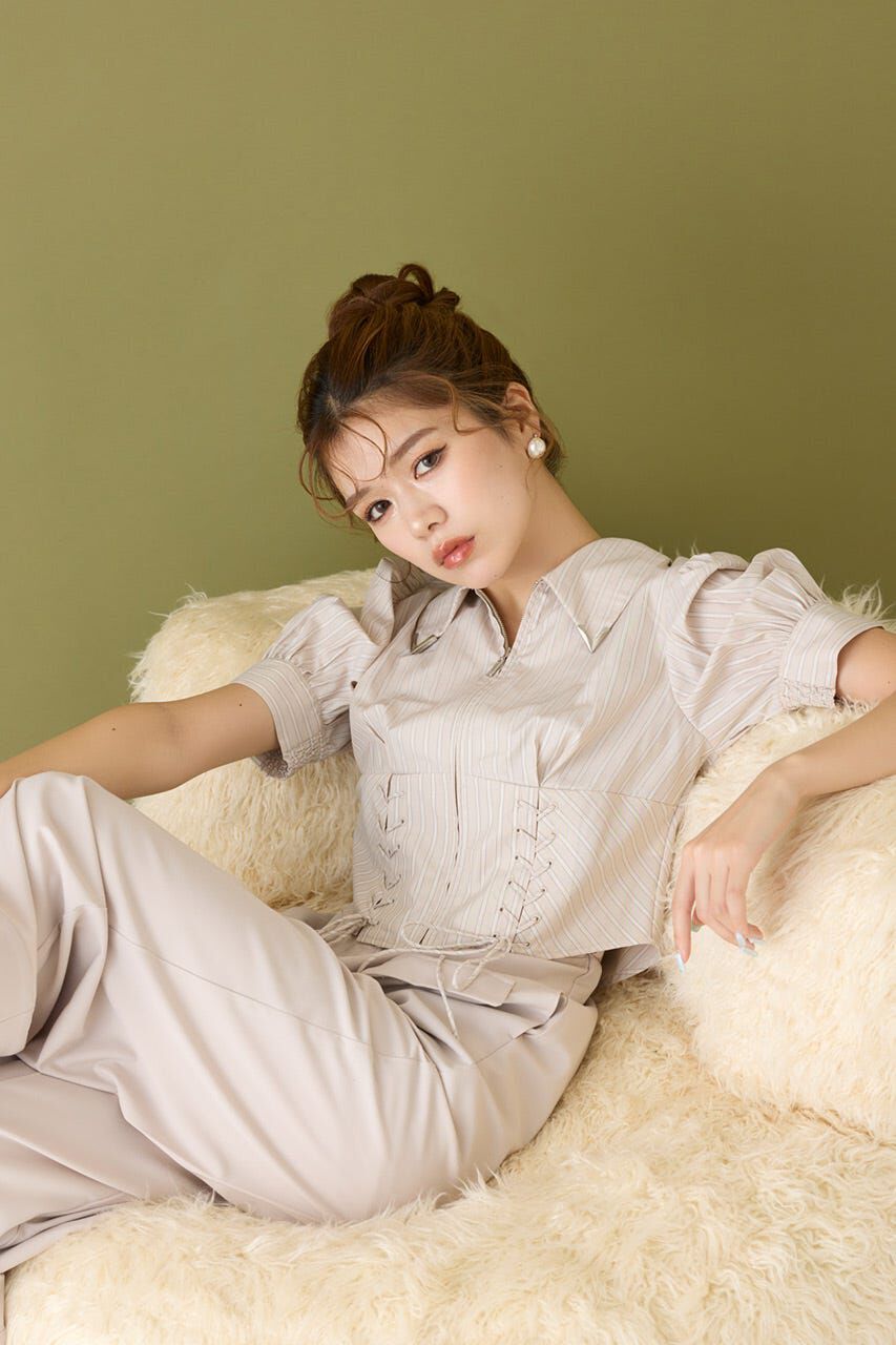 rienda「コンパクトレースアップブラウス」|シャツ・ブラウス|柄BEG5