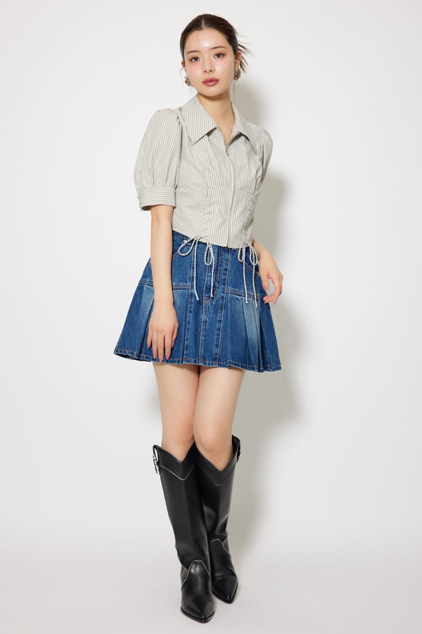rienda「プリーツデニムスコートショートパンツ」|デニム|