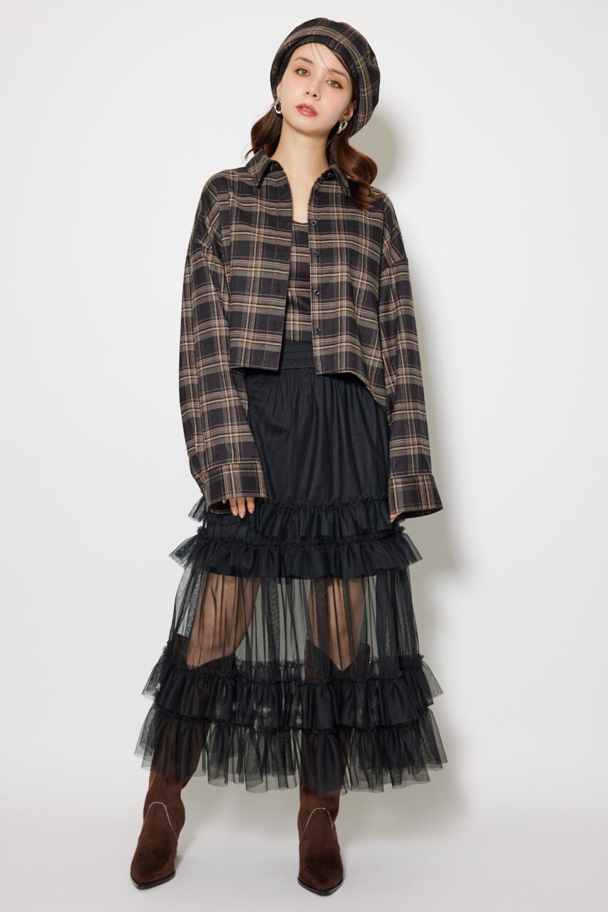 rienda「フロントショートチェックシャツ」|シャツ・ブラウス|