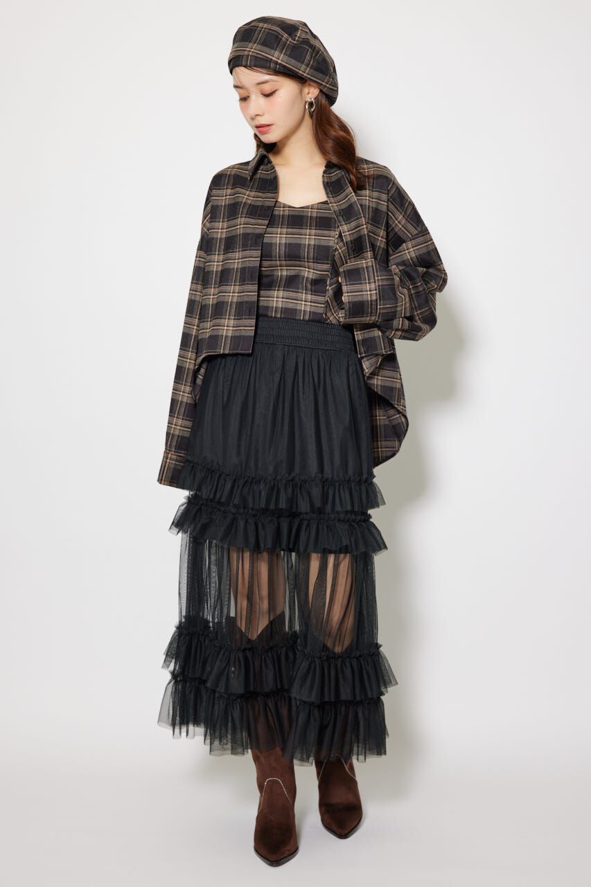 rienda「フロントショートチェックシャツ」|シャツ・ブラウス|