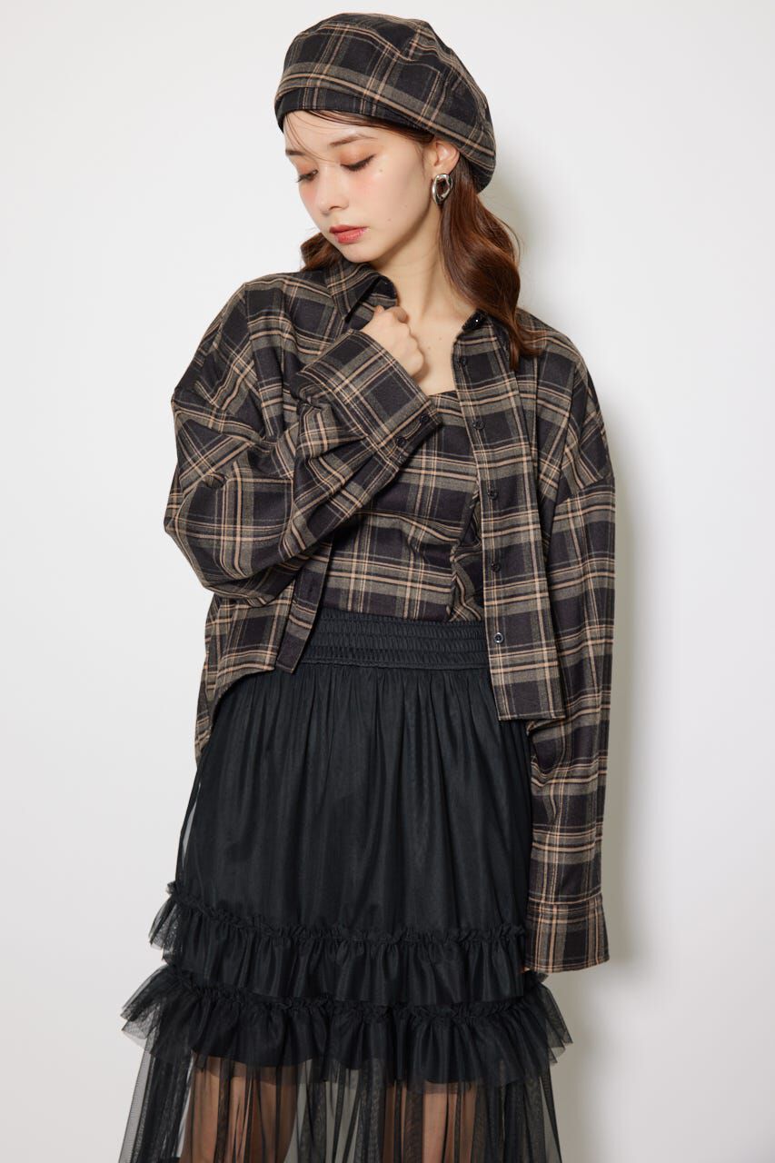 rienda「フロントショートチェックシャツ」|シャツ・ブラウス|