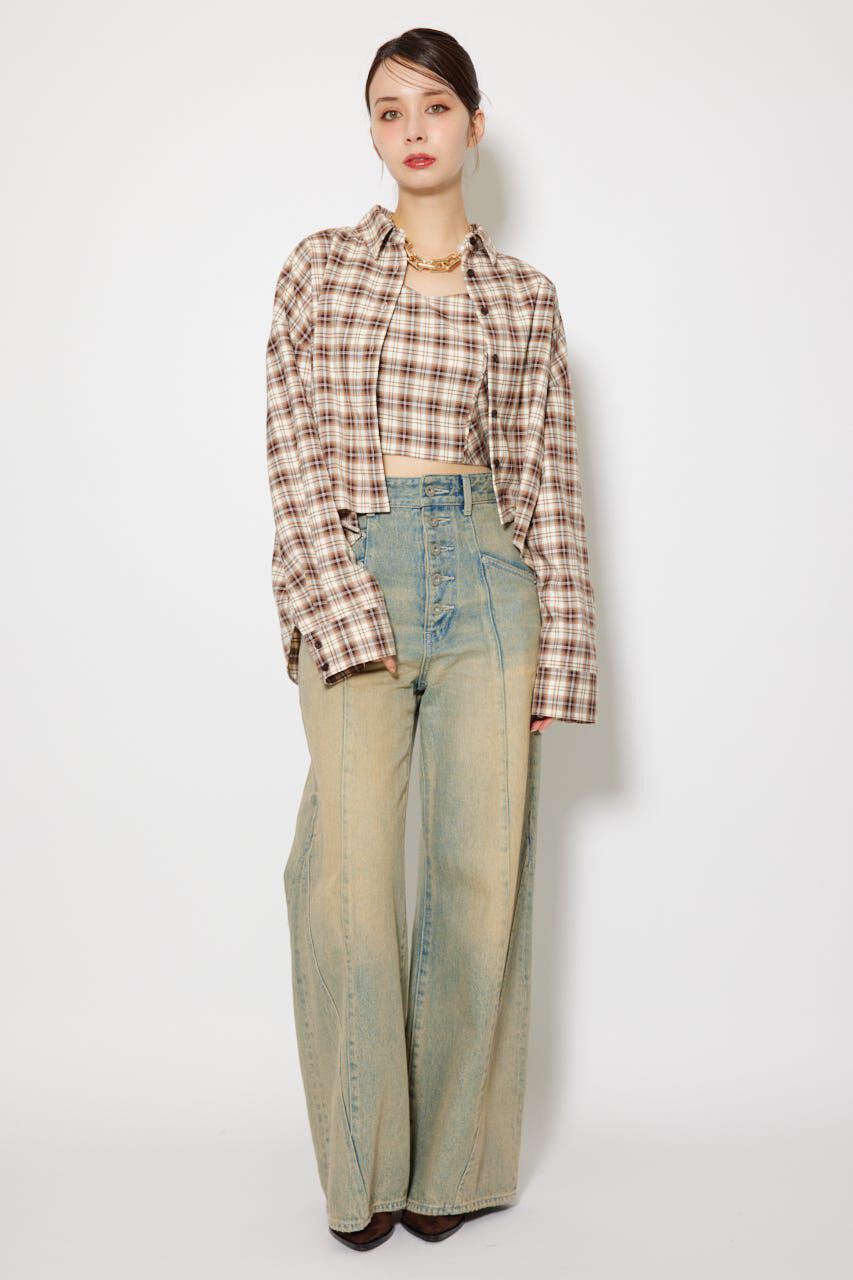 rienda「フロントショートチェックシャツ」|シャツ・ブラウス|