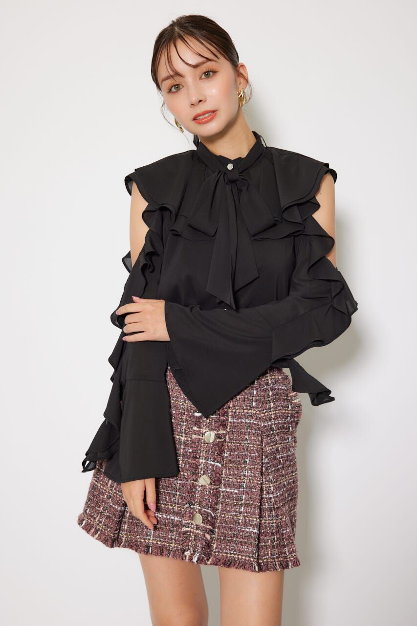 rienda「フリルスリーブビッグカラーリボンブラウス」|シャツ・ブラウス|