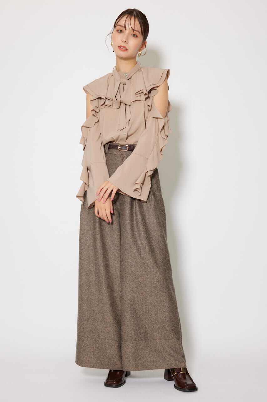 rienda「フリルスリーブビッグカラーリボンブラウス」|シャツ・ブラウス|