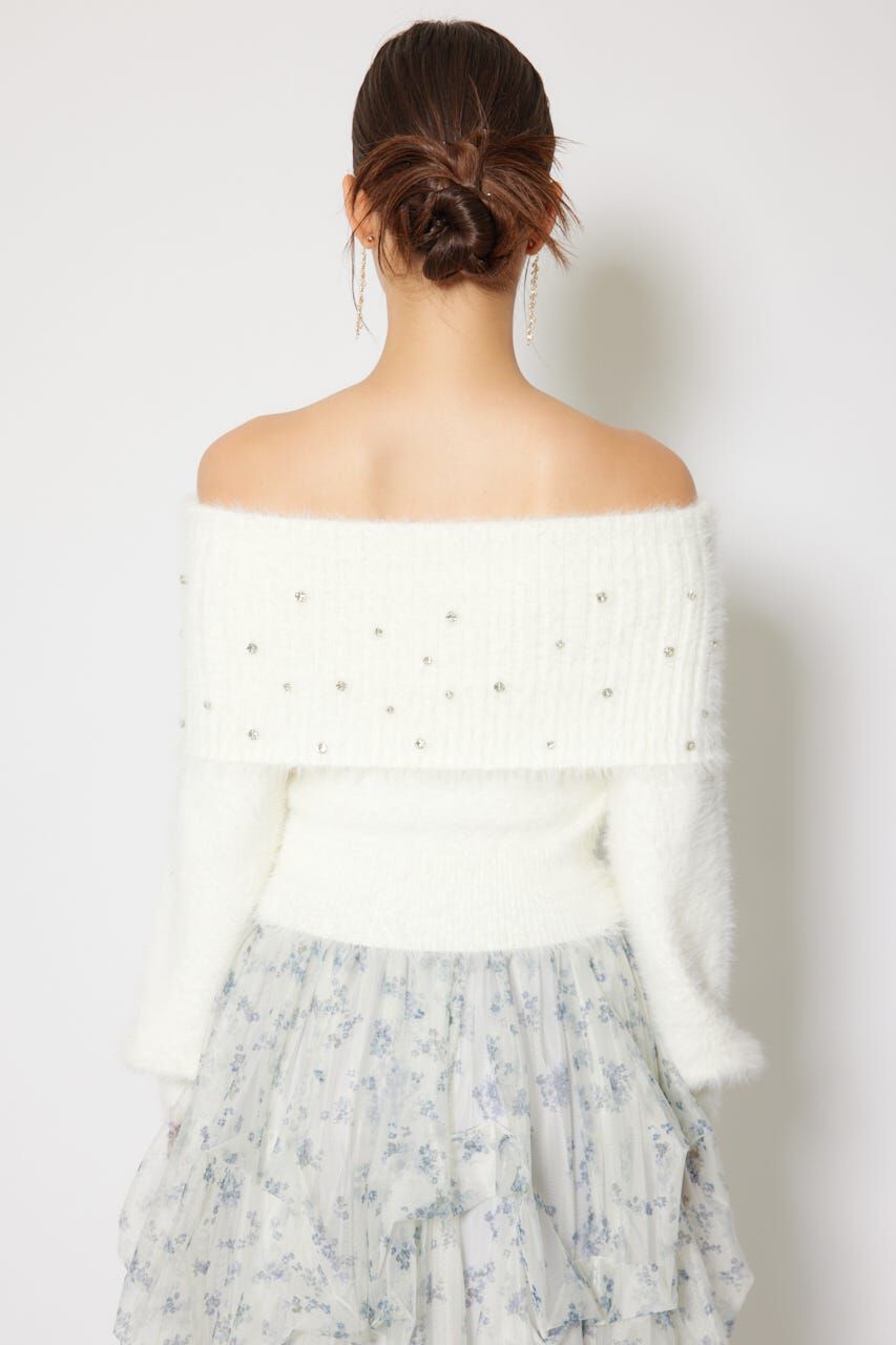 rienda「オフショルビジューシャギーニットトップス」|ニット・セーター|