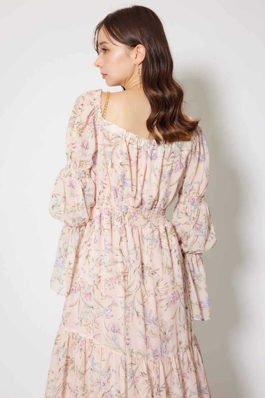 rienda「レースアップフラワーパターンフレアワンピース」|ワンピース|