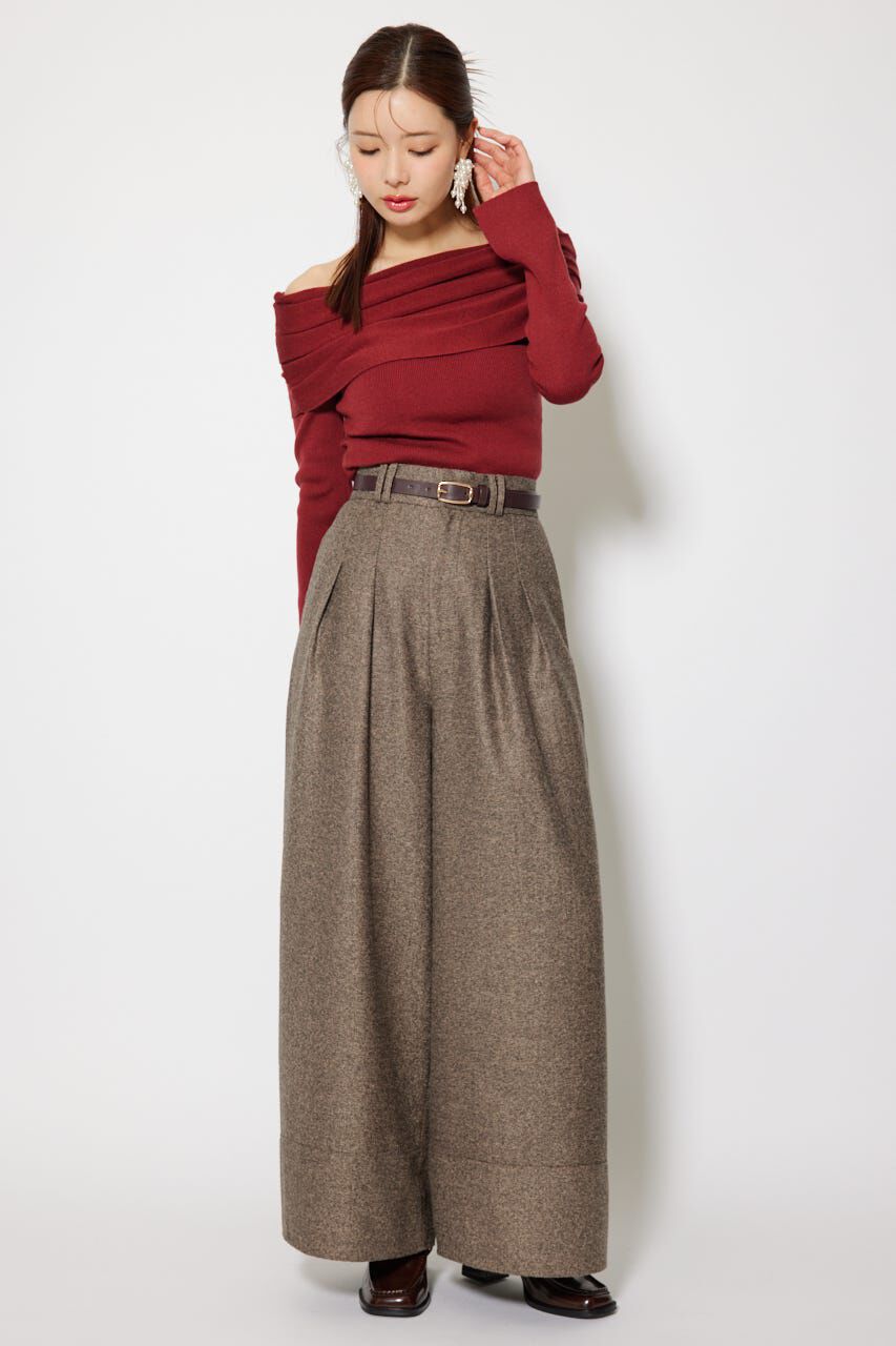 rienda「オフショルギャザーニットトップス」|ニット・セーター|