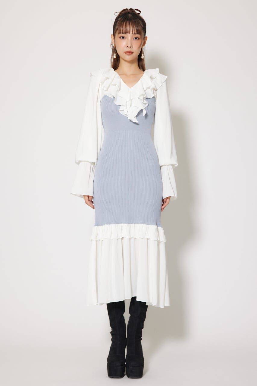 rienda「ダブルフリルコンビニットワンピース」|ワンピース|