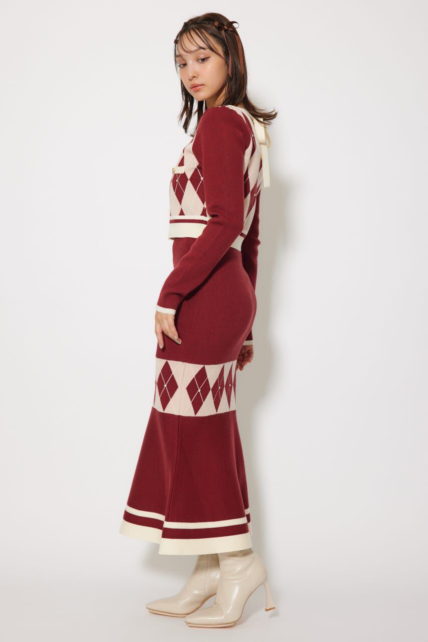 rienda「アーガイルバイカラーカーディガンセットニットワンピース」|ワンピース|
