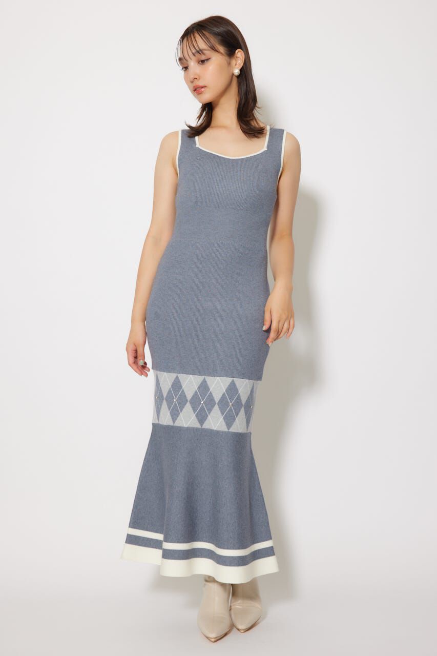 rienda「アーガイルバイカラーカーディガンセットニットワンピース」|ワンピース|