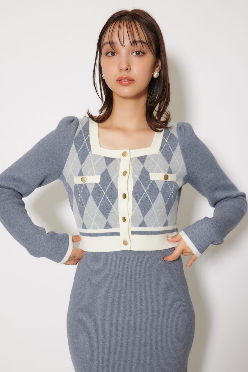 rienda「アーガイルバイカラーカーディガンセットニットワンピース」|ワンピース|