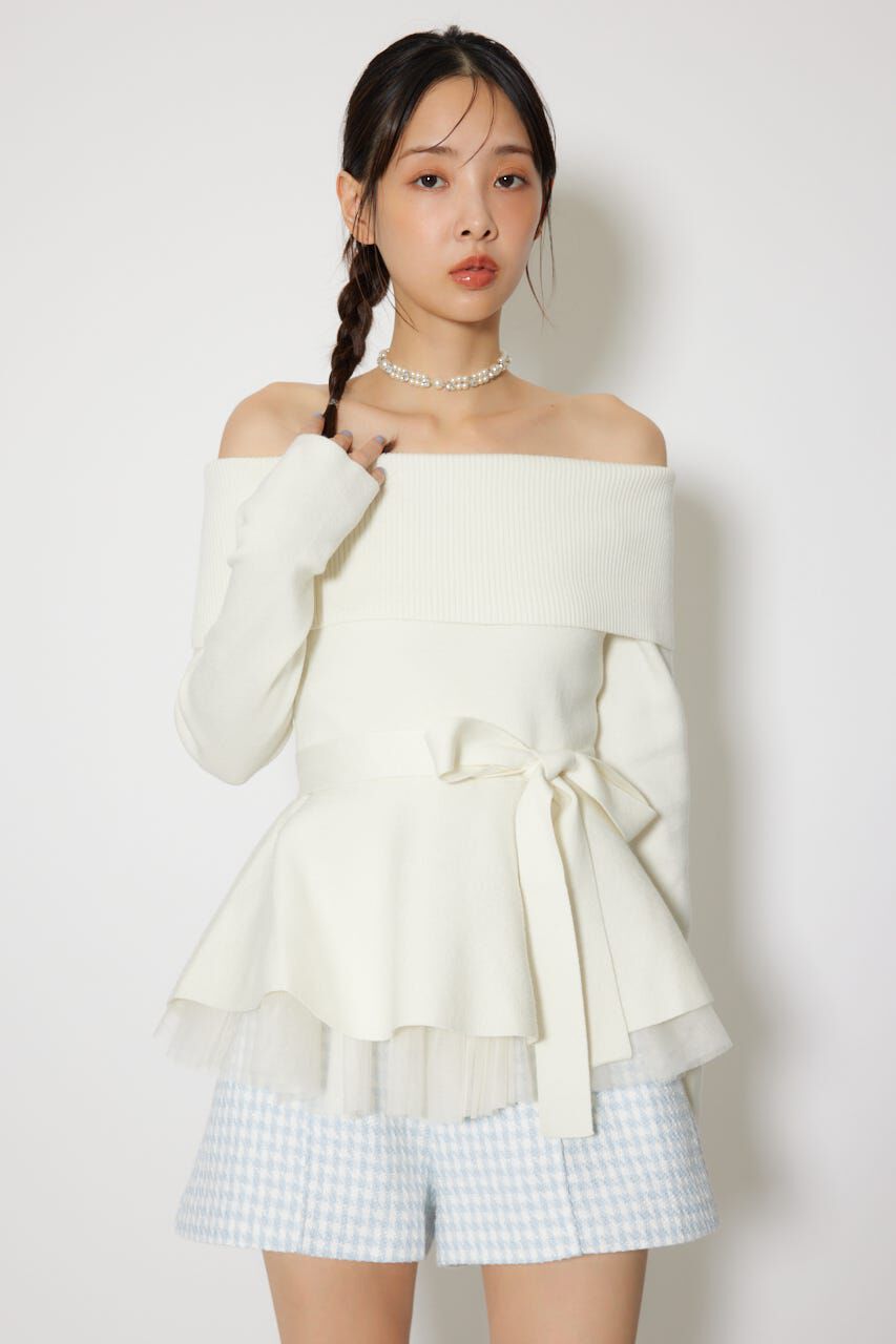 rienda「チュールレイヤードペプラムニットトップス」|ニット・セーター|